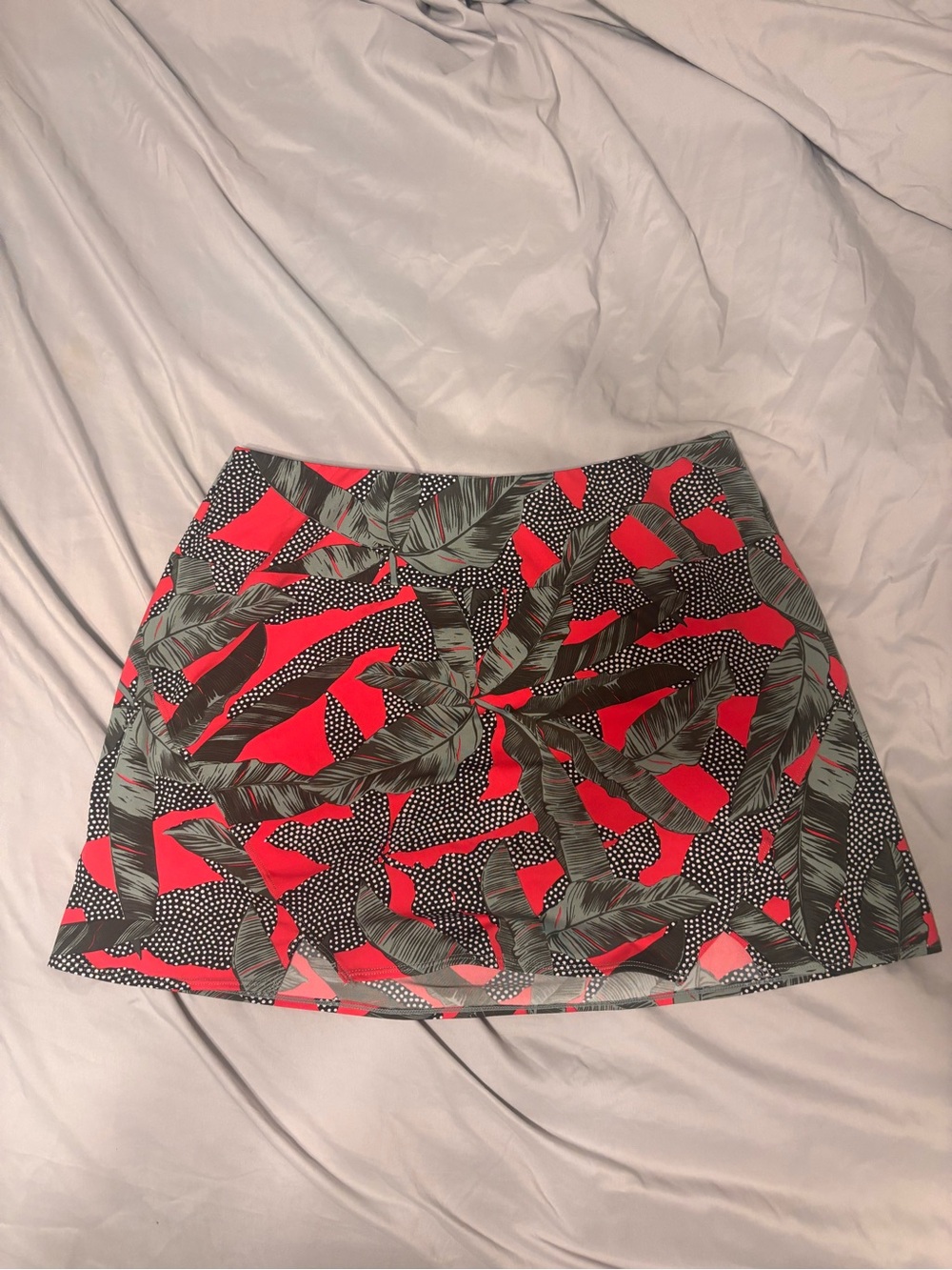 Tail Red Tropical Mini Skirt with Green Leaf Print- shorts under -L